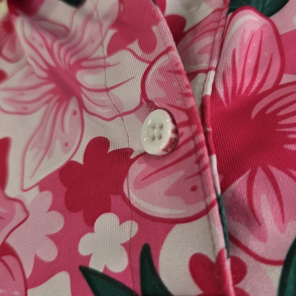 Pins & Aces Augusta Azaleas Sleeveless Polo Golf Shirt Size Small Pink Green - Picture 4 of 8
